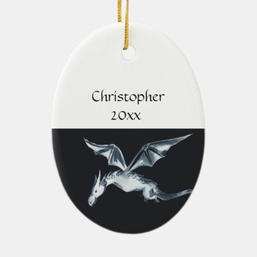 ドラゴン日本のジャパン黒白クリスマス セラミックオーナメント (裏面)