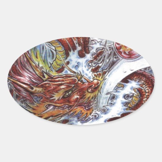 ドラゴン日本のタトゥーデザイン 楕円形シール (正面)