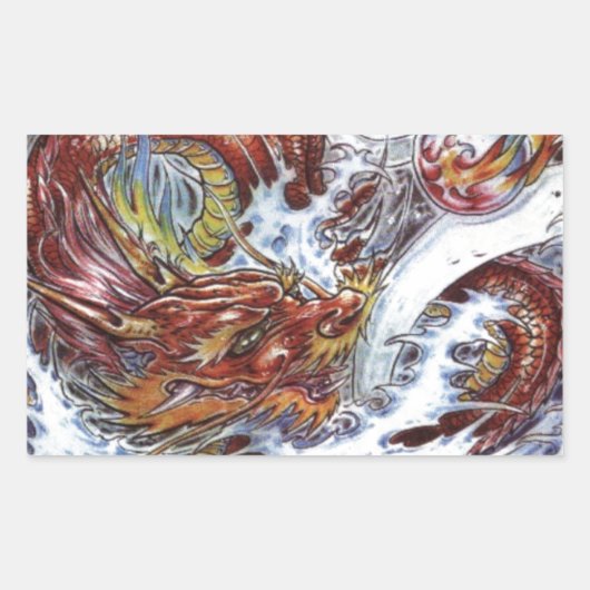 ドラゴン日本のタトゥーデザイン 長方形シール (正面)