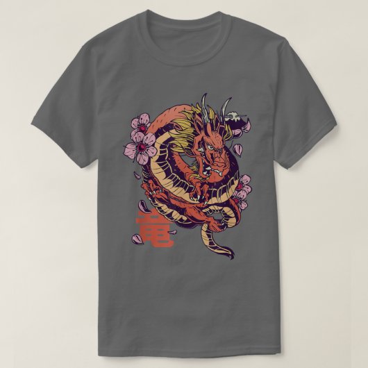 ドラゴン日本の桜 Tシャツ (デザイン正面)
