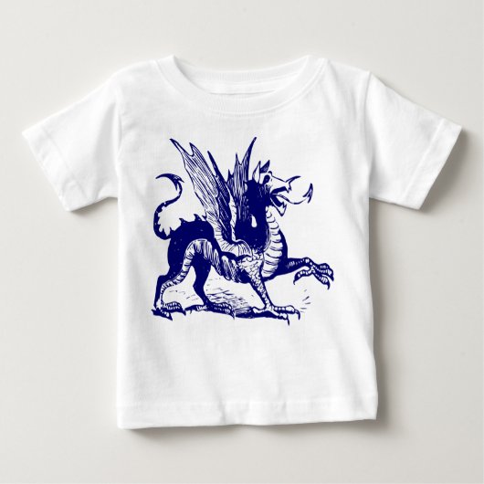 ドラゴン版木、銅版、版画-深いネイビー ベビーTシャツ (正面)
