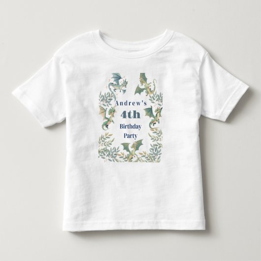 ドラゴン男子の3歳、4歳、5歳の誕生日パーティー トドラーTシャツ (正面)