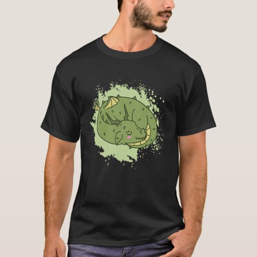 ドラゴン眠りかわいいファンタジー動物 Tシャツ (正面)
