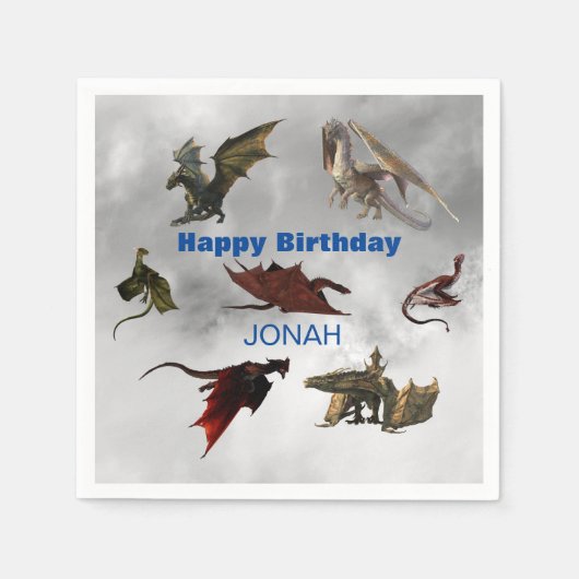 ドラゴン種おもしろいファンタジーパーソナライズされた誕生日 スタンダードカクテルナプキン (正面)