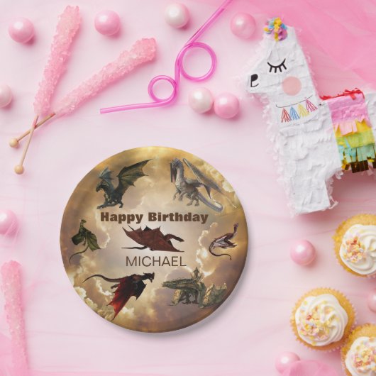 ドラゴン種おもしろいファンタジーパーソナライズされた誕生日 ペーパープレート (パーティー)