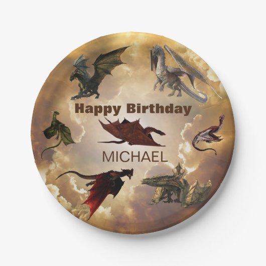 ドラゴン種おもしろいファンタジーパーソナライズされた誕生日 ペーパープレート (正面)