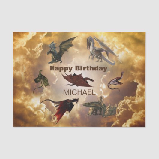 ドラゴン種おもしろいファンタジーパーソナライズされた誕生日 薄葉紙 (正面)