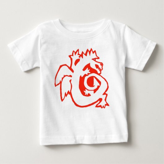 ドラゴン船上に! ベビーのティーの赤 ベビーTシャツ (正面)