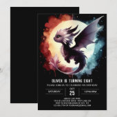 ドラゴン芸術的誕生日印刷可能 招待状 (正面/裏面)