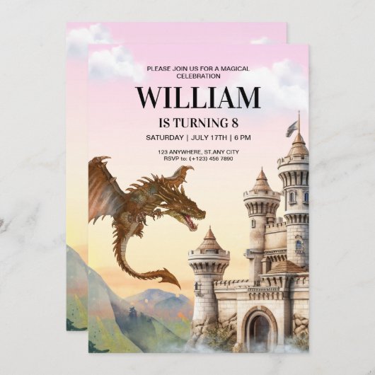 ドラゴン誕生日招待状ジュラシック子供の誕生日 招待状 (正面/裏面)
