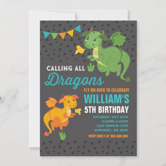 ドラゴン誕生日招待状騎士&ドラゴンパーティー 招待状 (正面)