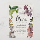 ドラゴン誕生日招待状・ドラゴンズ水彩 招待状 (正面/裏面)