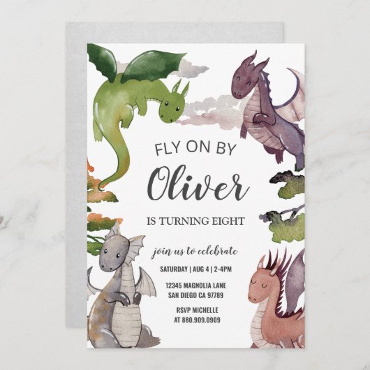 ドラゴン誕生日招待状 招待状 (正面/裏面)