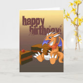 ドラゴン誕生日(チョコレートケーキグリーティングカード付き) カード (黄色い花)