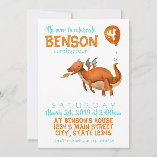 ドラゴン誕生日 招待状 (正面)