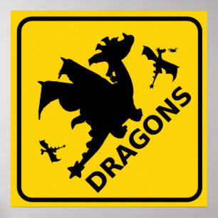 ドラゴン警告標識 ポスター