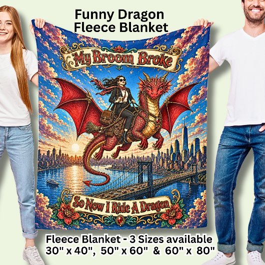 ドラゴン通勤中のビジネスウーマン フリースブランケット