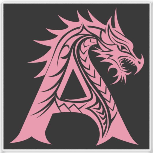 ドラゴン風の文字A、ドラゴンアルファベット、モノグラム シール (正面)