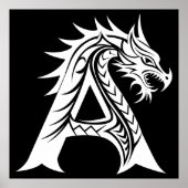 ドラゴン風の文字A、ドラゴンアルファベット、モノグラム ポスター (正面)