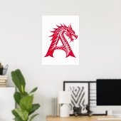 ドラゴン風の文字A、ドラゴンアルファベット、モノグラム ポスター (ホームオフィス)