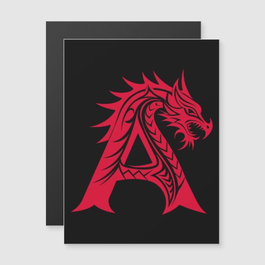 ドラゴン風の文字A、ドラゴンアルファベット、モノグラム マグネット招待状 (正面/裏面)