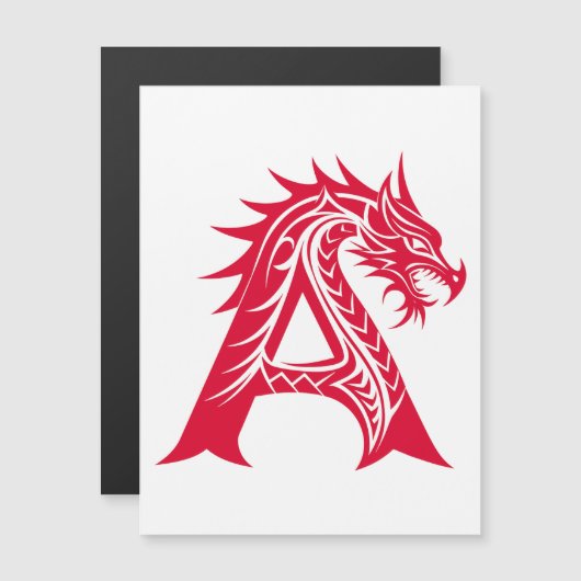 ドラゴン風の文字A、ドラゴンアルファベット、モノグラム マグネット招待状 (正面/裏面)