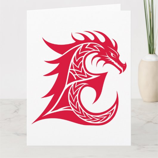 ドラゴン風の文字E、ドラゴンアルファベット、モノグラム カード (正面)
