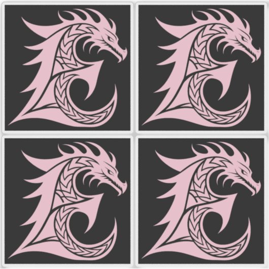 ドラゴン風の文字E、ドラゴンアルファベット、モノグラム シール (正面)