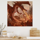 ドラゴン飛んでいるアタック写真モザイクのポスター ポスター (キッチン)