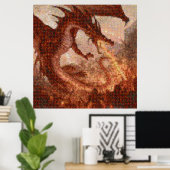 ドラゴン飛んでいるアタック写真モザイクのポスター ポスター (ホームオフィス)