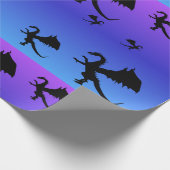 ドラゴン飛んでいるシルエットパープルブルー ラッピングペーパー (角)