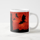 ドラゴン飛んでいるズ、日の出/日没のスカイクリフ城 ジャンボコーヒーマグカップ (右)