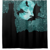 ドラゴン飛んでいる、ドーン山の崖の城/月 シャワーカーテン (正面)