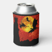 ドラゴン飛んでいる、輝く日の出、山の城 缶クーラー (缶裏面)