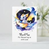 ドラゴン飾りの赤ちゃんシャワー集まり サンキューカード (スタンド正面)