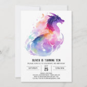 ドラゴン魔法ウォーターカラー誕生日 招待状 (正面)