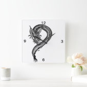 ドラゴン黒と白のデザイン スクエア壁時計 (ホーム)