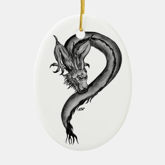 ドラゴン黒と白のデザイン セラミックオーナメント (正面)