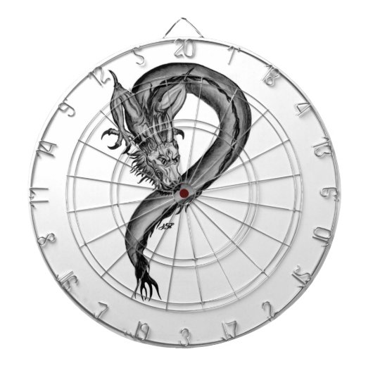 ドラゴン黒と白のデザイン ダーツボード (正面)