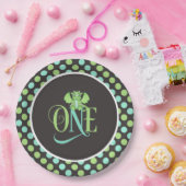 ドラゴン1歳の誕生日プレートグリーン/ブルー/グレー ペーパープレート (パーティー)