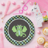 ドラゴン1歳の誕生日プレートグリーン/ブルー/グレー ペーパープレート (パーティー)