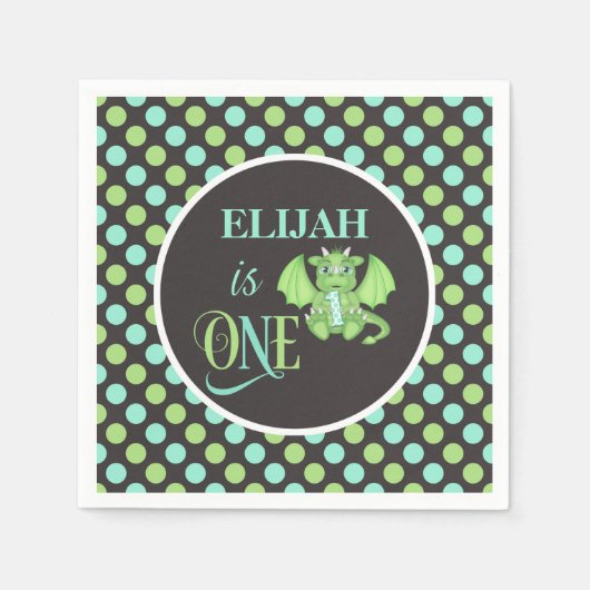 ドラゴン1th誕生日ナプキンスパーソナライズされた- スタンダードカクテルナプキン (正面)