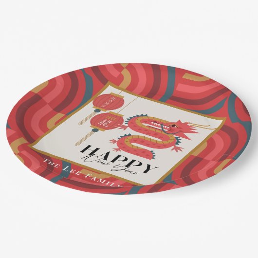 ドラゴン2024赤中国の新年の休日 ペーパープレート (アングル)