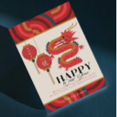 ドラゴン2024赤中国の新年ホリデーカード 招待状