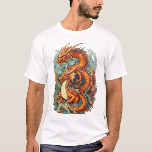 ドラゴン2Dイラストレーションスタイル Tシャツ (正面)
