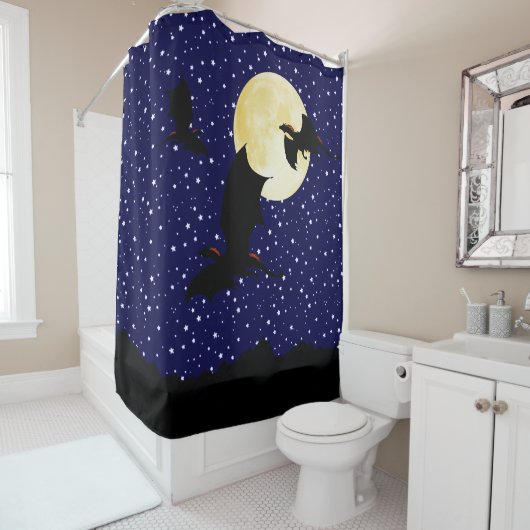 ドラゴン、きらめく星、月、真夜中の青いstary シャワーカーテン (インサイチュ)