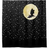 ドラゴン、きらめく星、月、真夜中の黒いstary シャワーカーテン (正面)