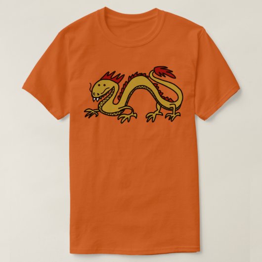 ドラゴン・イン・金ゴールドとレッド Tシャツ (デザイン正面)