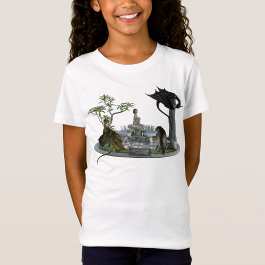 ドラゴン・ウルフ・エルフ ファンタジー シーン Tシャツ (正面)