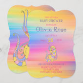 ドラゴン カラフル ゴールド グリッター ベビーシャワー 招待状 (正面/裏面)